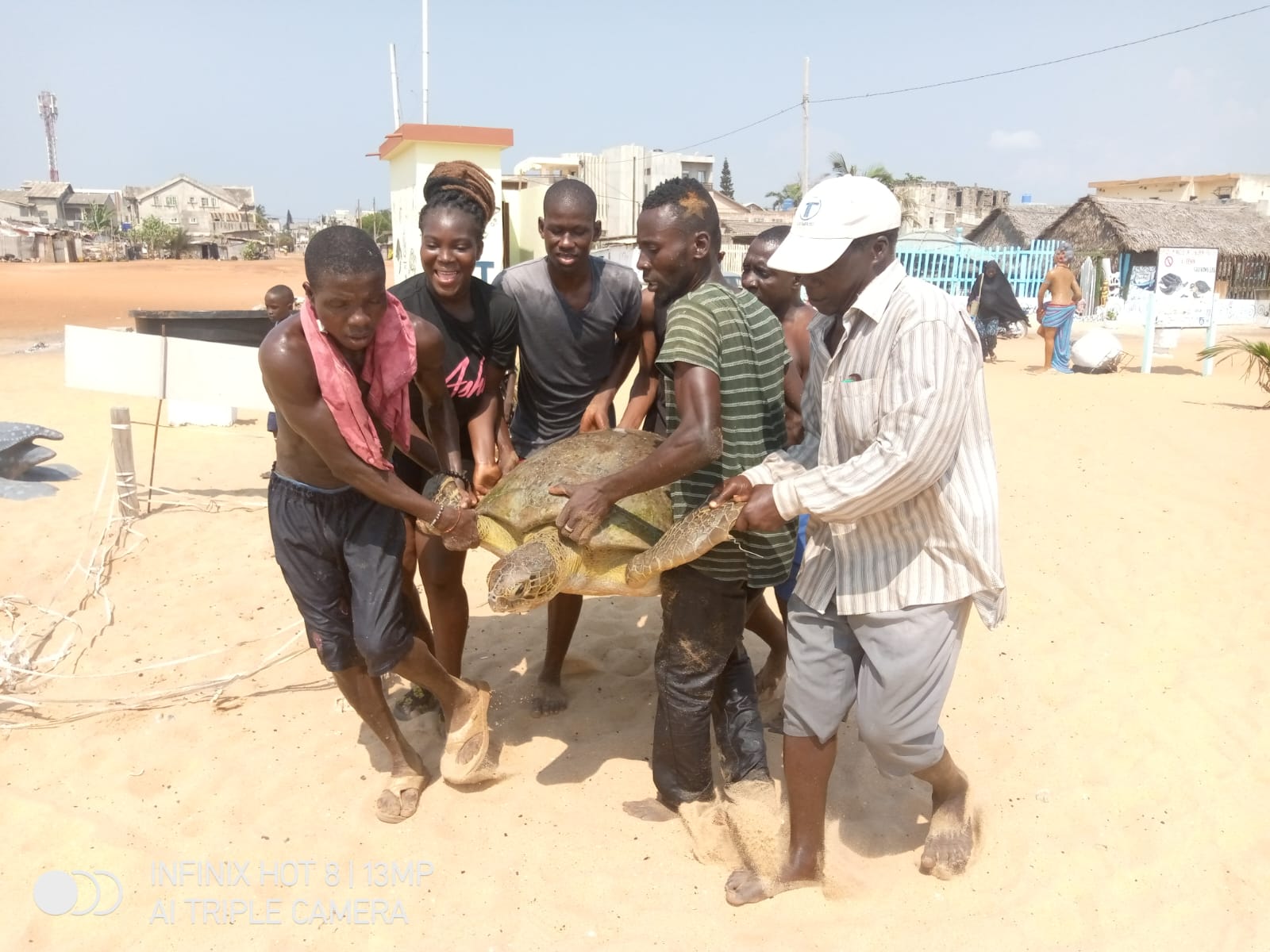 ACI team releasing a sea turtle as part of a conservation project.